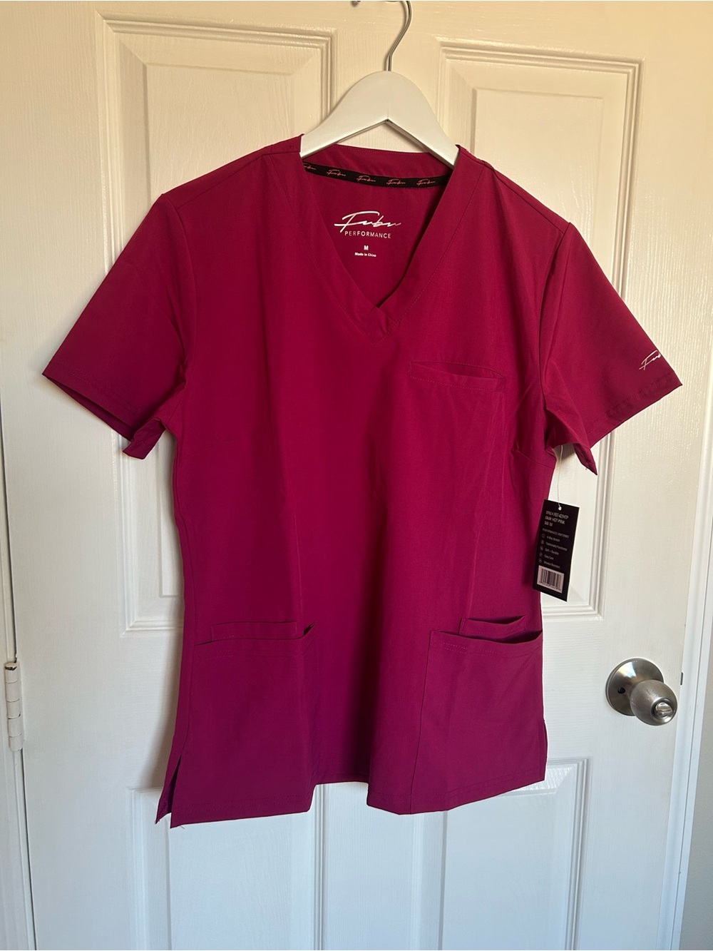 FUBU Women's Short Sleeve Scrub V-Neck Top in Hot Pink